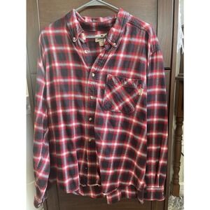 Woolrich‎ Mens XL Flannel Button Up Plaid Shirt Long Sleeve Red Black Outdoor